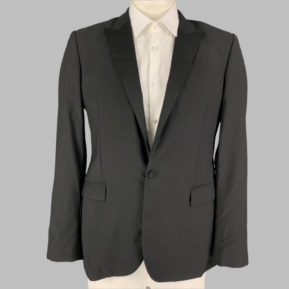 CALVIN KLEIN COLLECTION Size 41 Black Wool Tuxedo Sport Coat - Picture 1 of 5